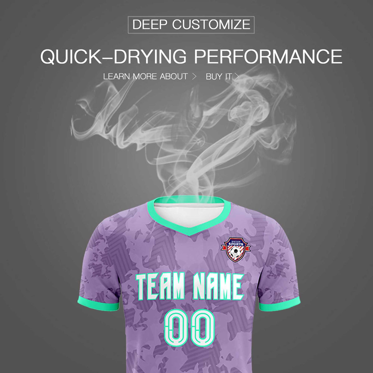Custom Light Purple Camo sports Football Kit Jersey