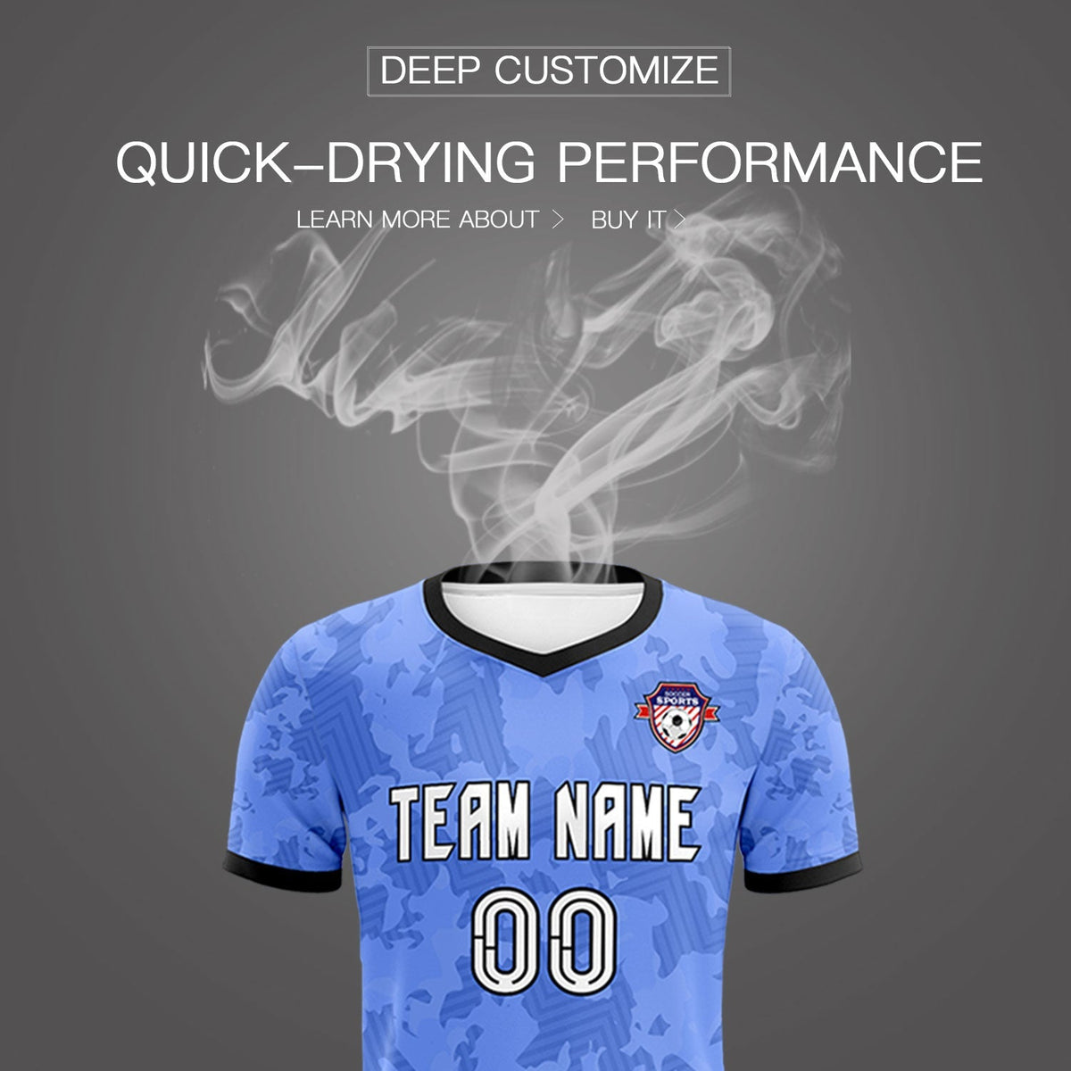 Custom Light Blue Camo sports Football Kit Jersey