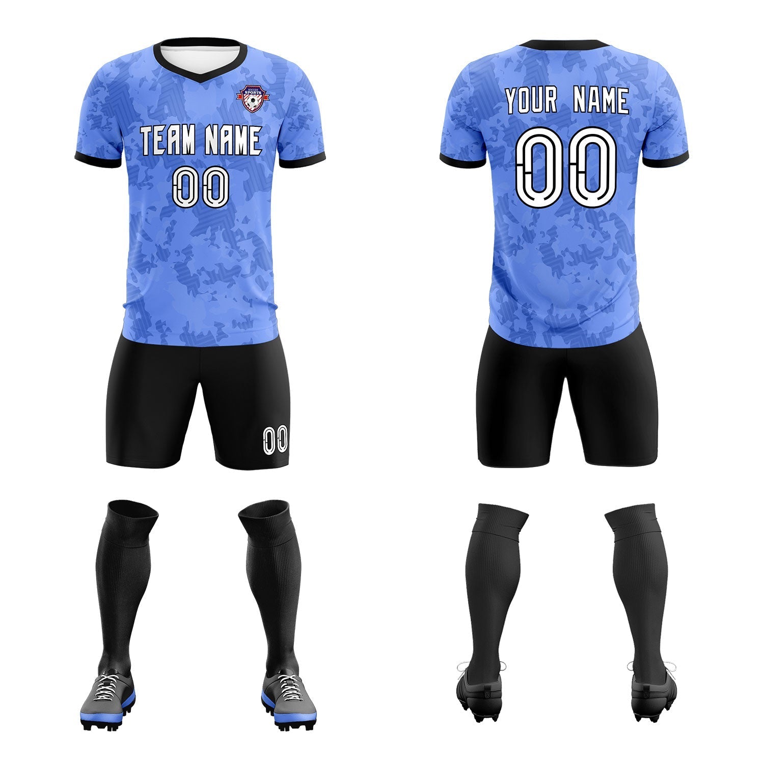 Custom Light Blue Camo sports Football Kit Jersey