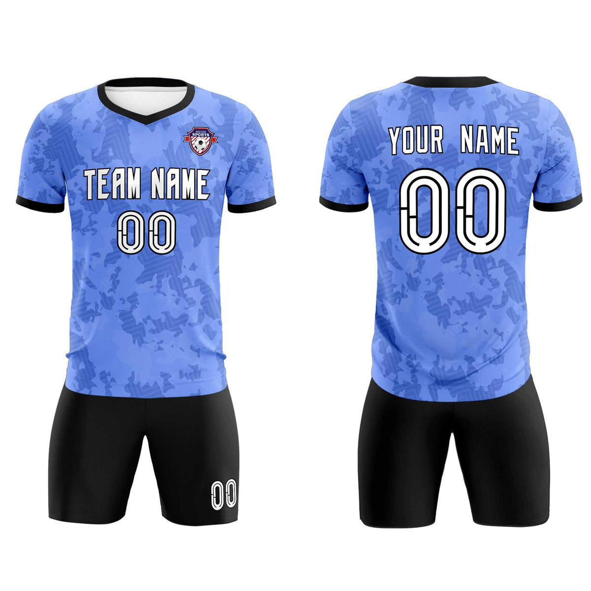 Custom Light Blue Camo sports Football Kit Jersey