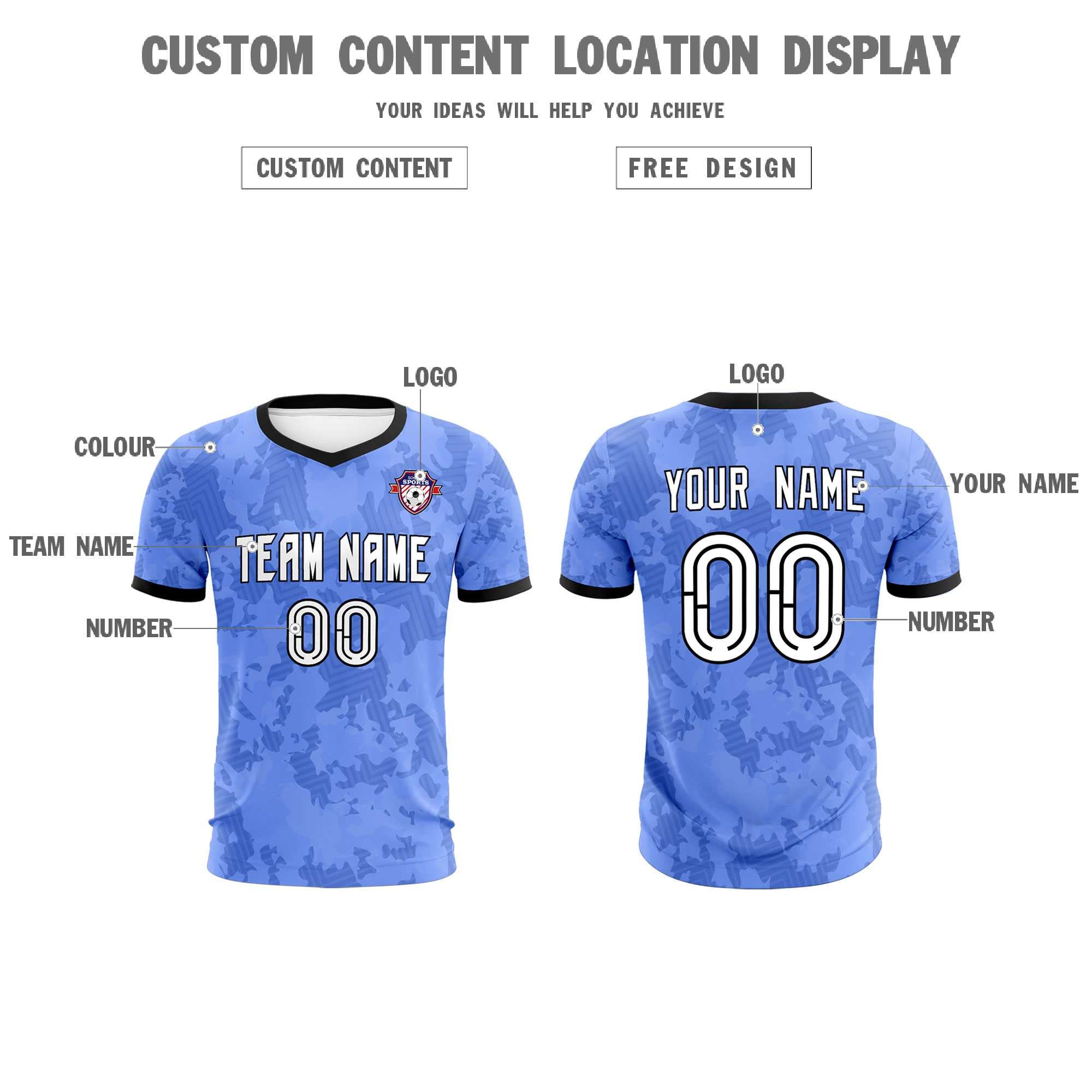 Custom Light Blue Camo sports Football Kit Jersey
