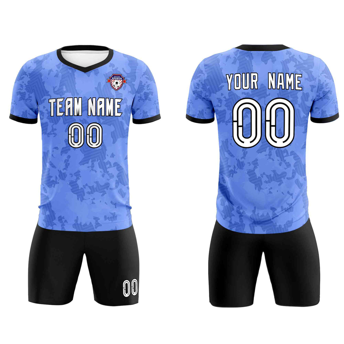 Custom Light Blue Camo sports Football Kit Jersey