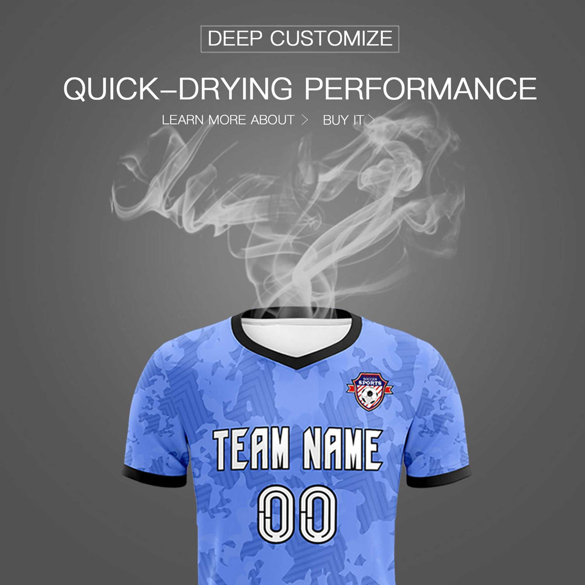 Custom Light Blue Camo sports Football Kit Jersey