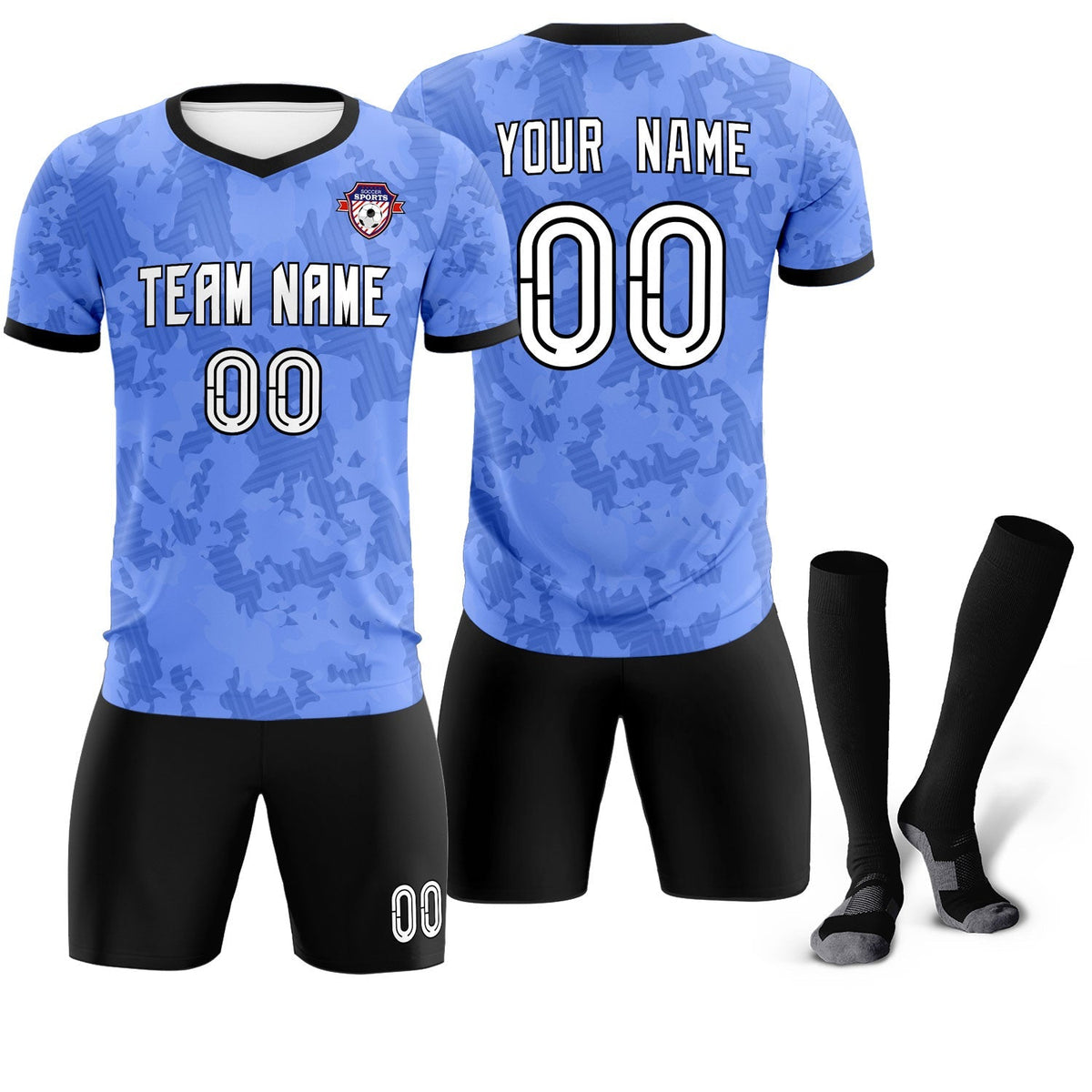 Custom Light Blue Camo sports Football Kit Jersey