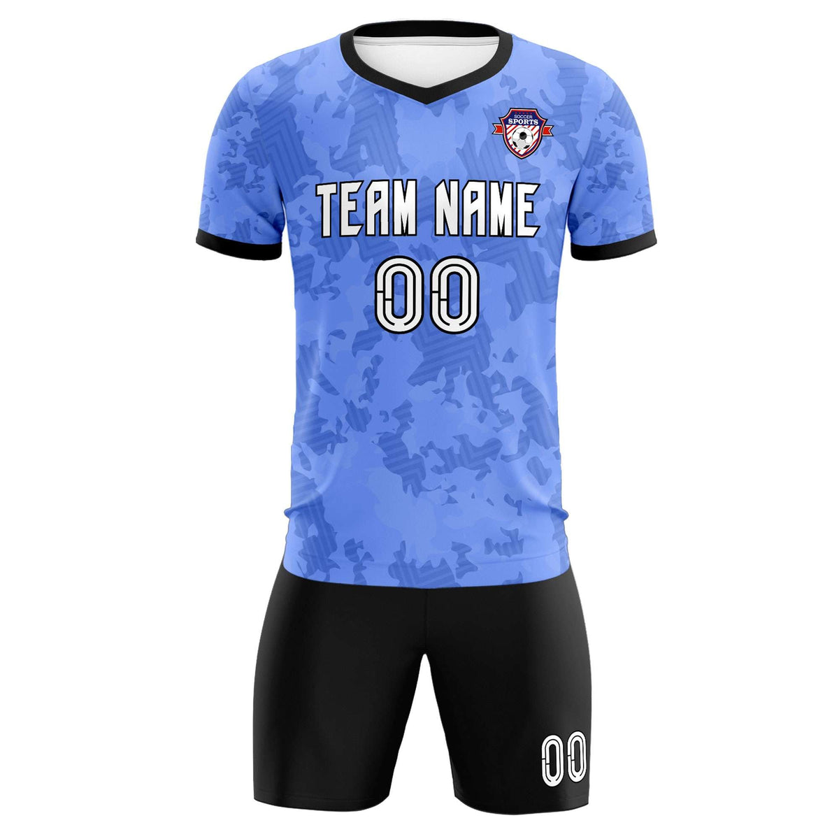 Custom Light Blue Camo sports Football Kit Jersey