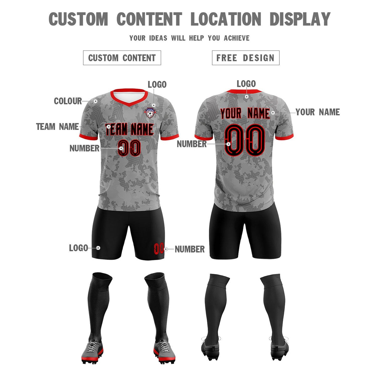 Custom Dark Gray Camo sports Football Kit Jersey