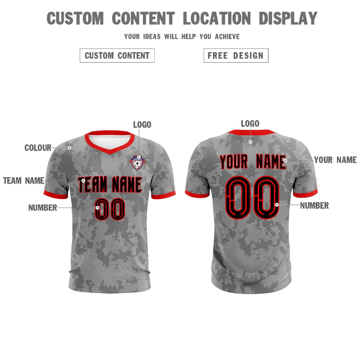 Custom Dark Gray Camo sports Football Kit Jersey