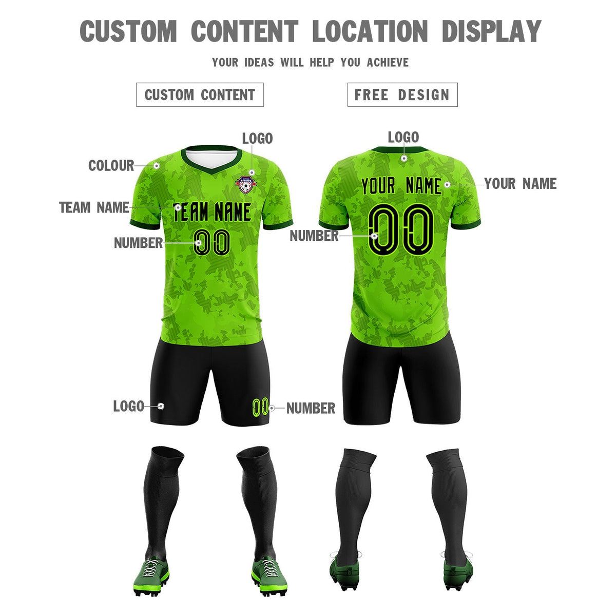 Custom Green Camo sports Football Kit Jersey