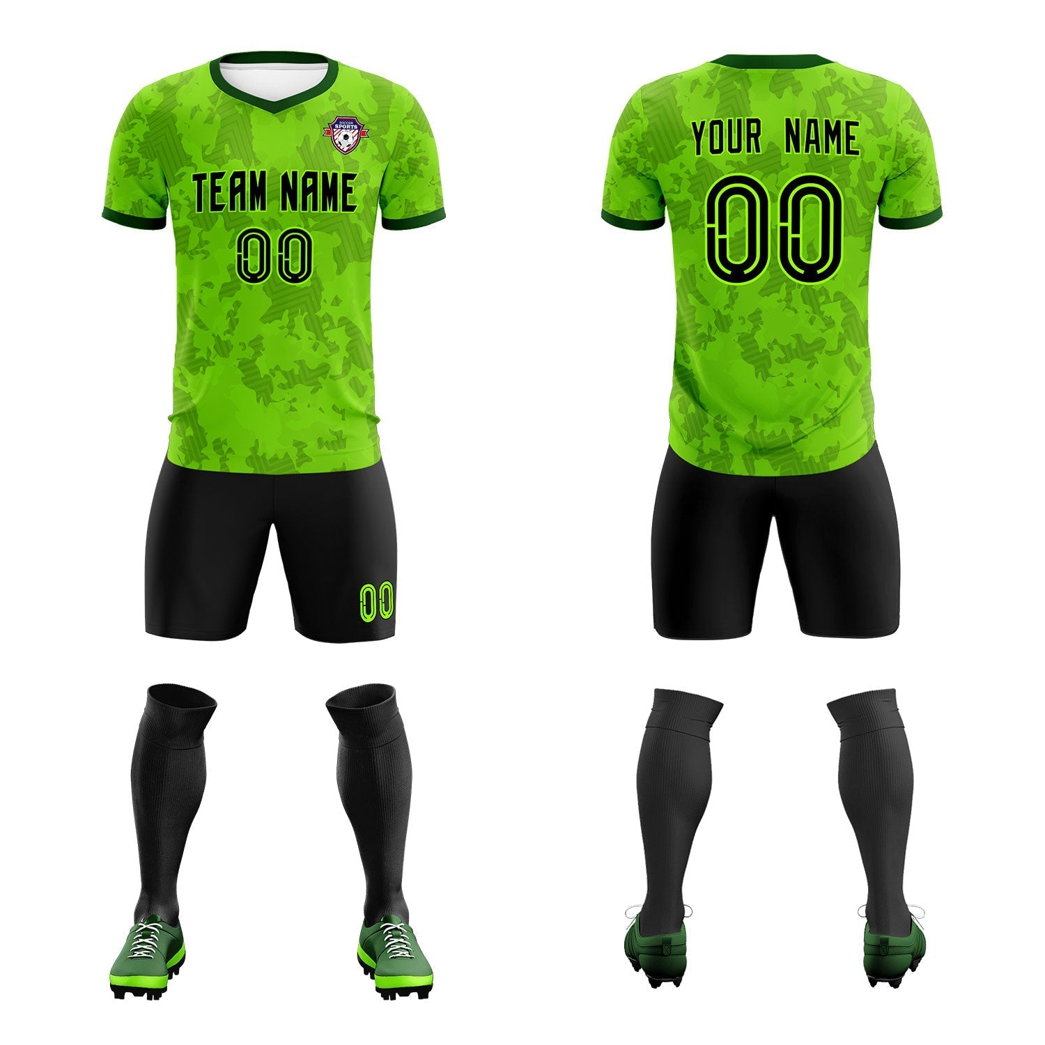 Custom Green Camo sports Football Kit Jersey