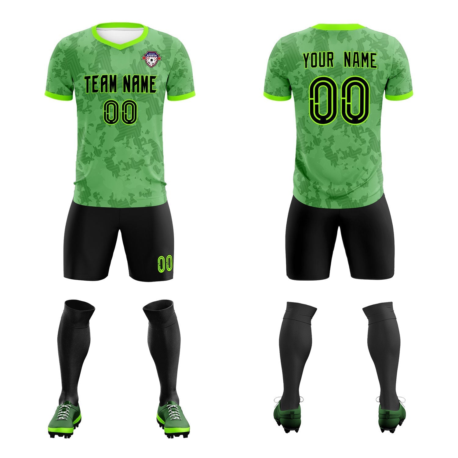 Custom Green Camo sports Football Kit Jersey