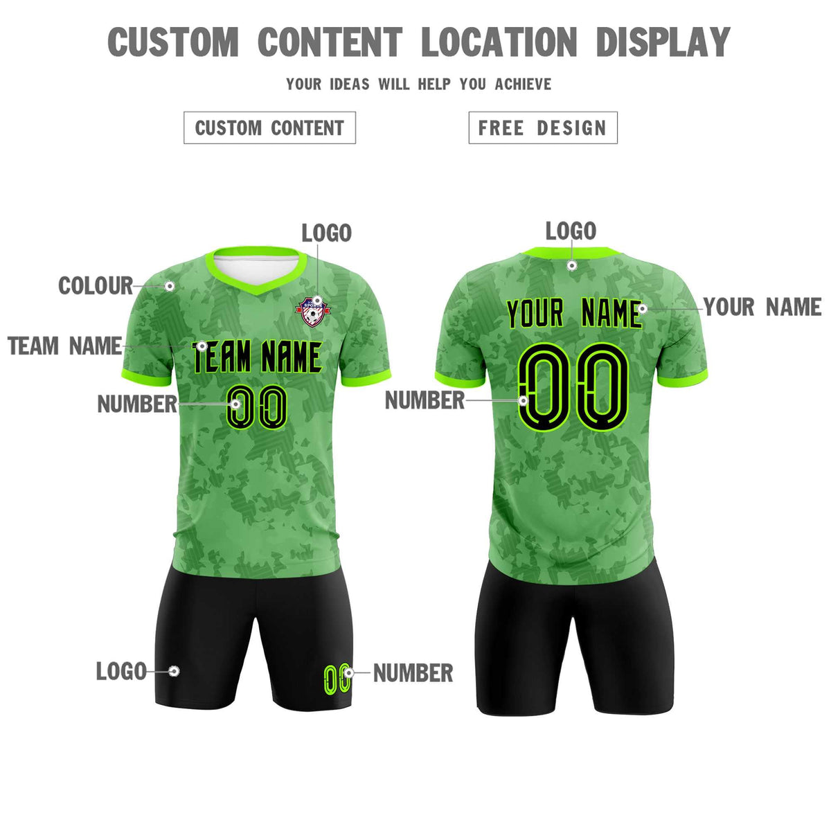 Custom Green Camo sports Football Kit Jersey