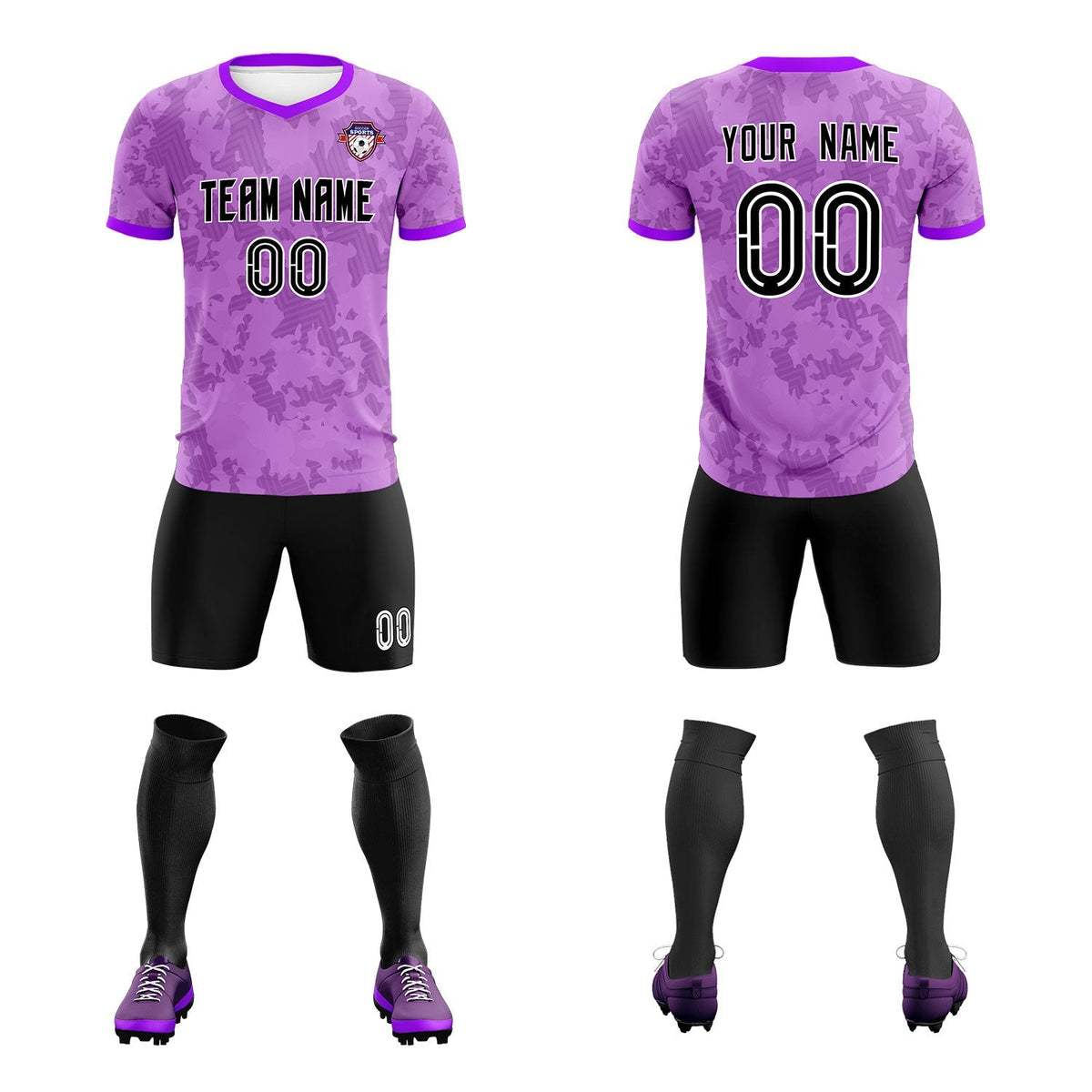 Custom Light Purple Camo sports Football Kit Jersey