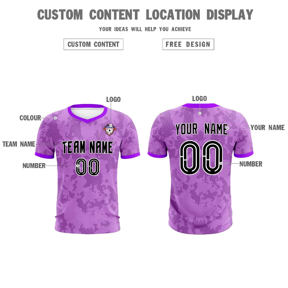 Custom Light Purple Camo sports Football Kit Jersey
