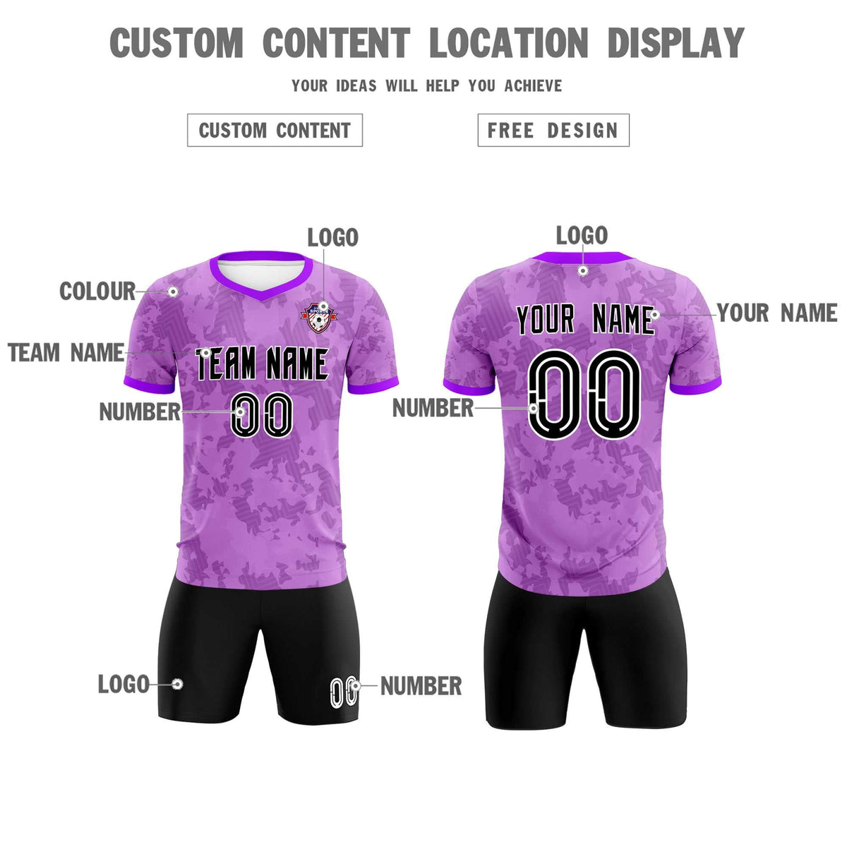 Custom Light Purple Camo sports Football Kit Jersey