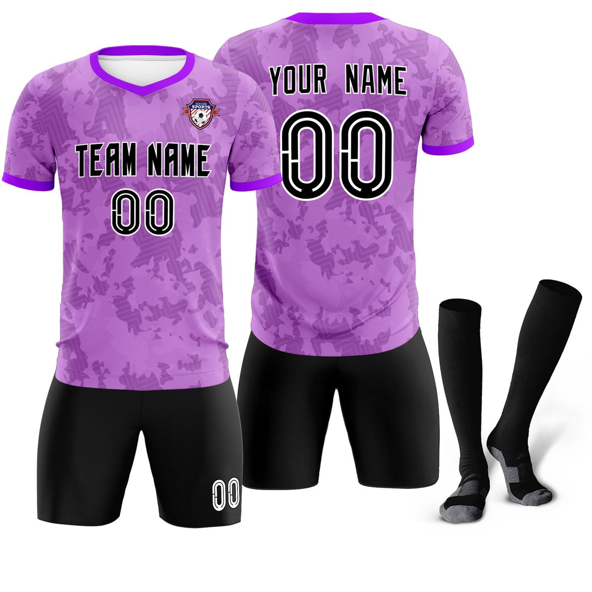 Custom Light Purple Camo sports Football Kit Jersey