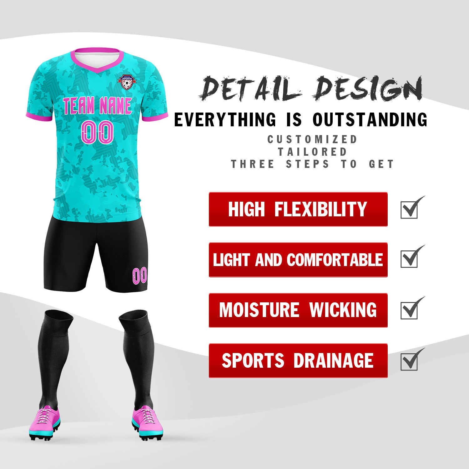 Custom Aqua Camo sports Football Kit Jersey