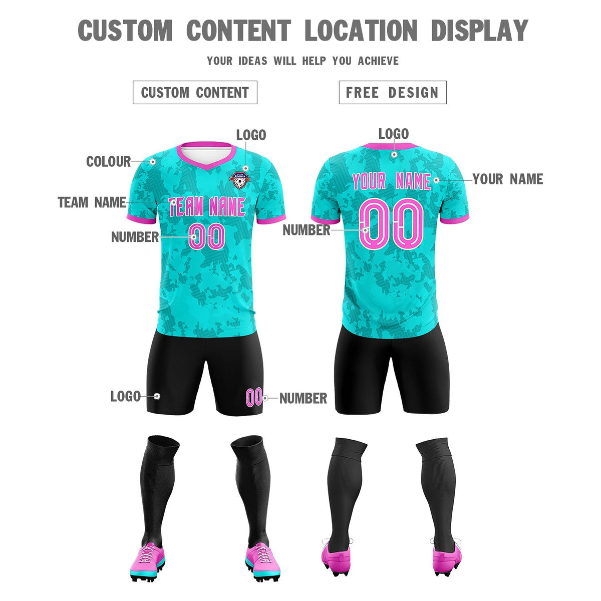 Custom Aqua Camo sports Football Kit Jersey