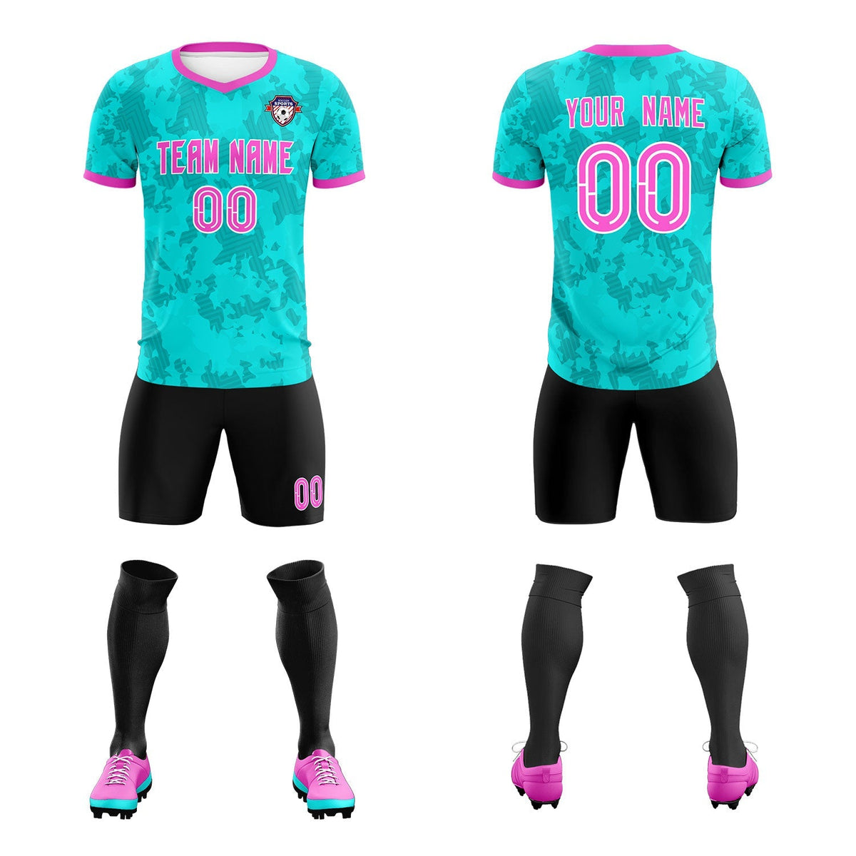 Custom Aqua Camo sports Football Kit Jersey