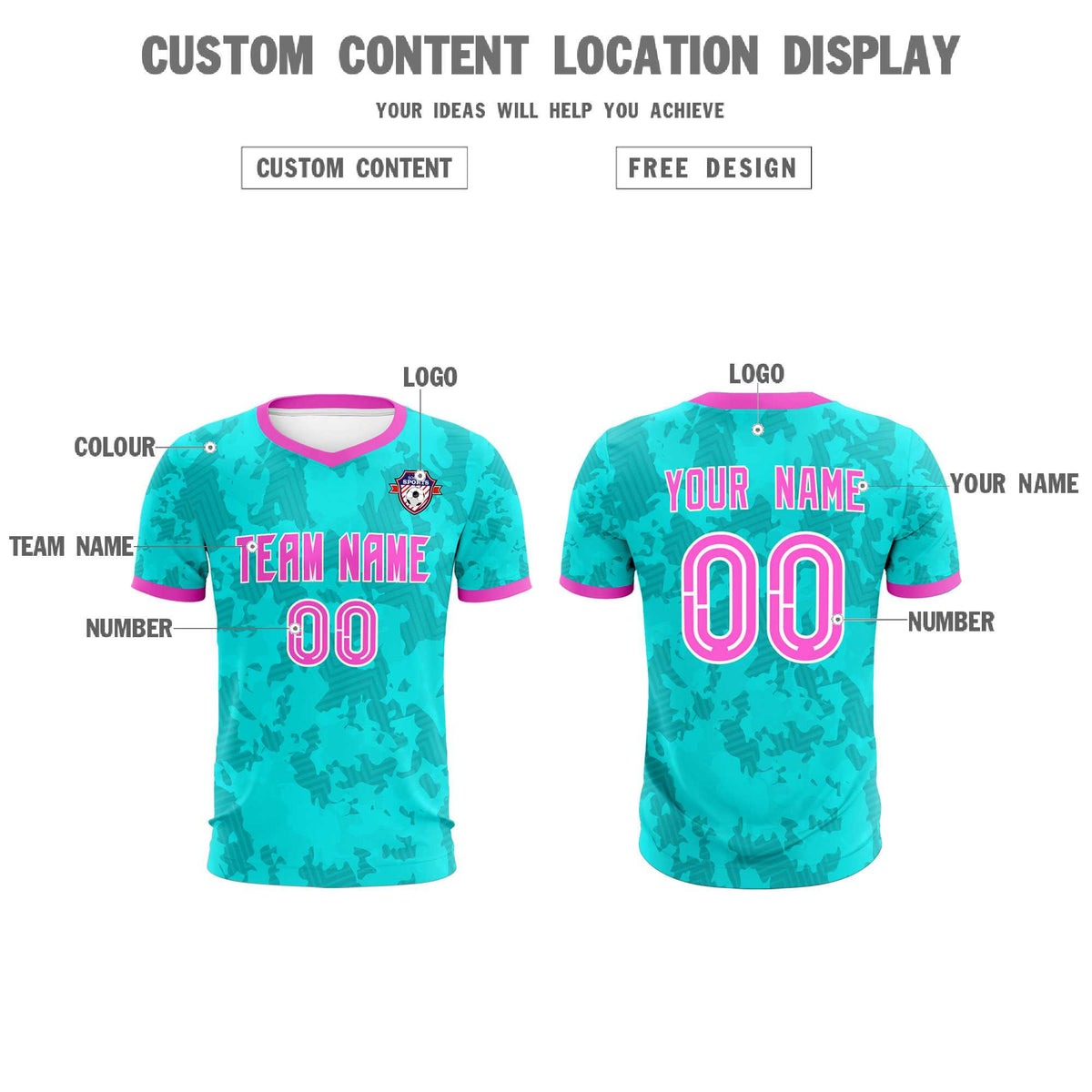 Custom Aqua Camo sports Football Kit Jersey