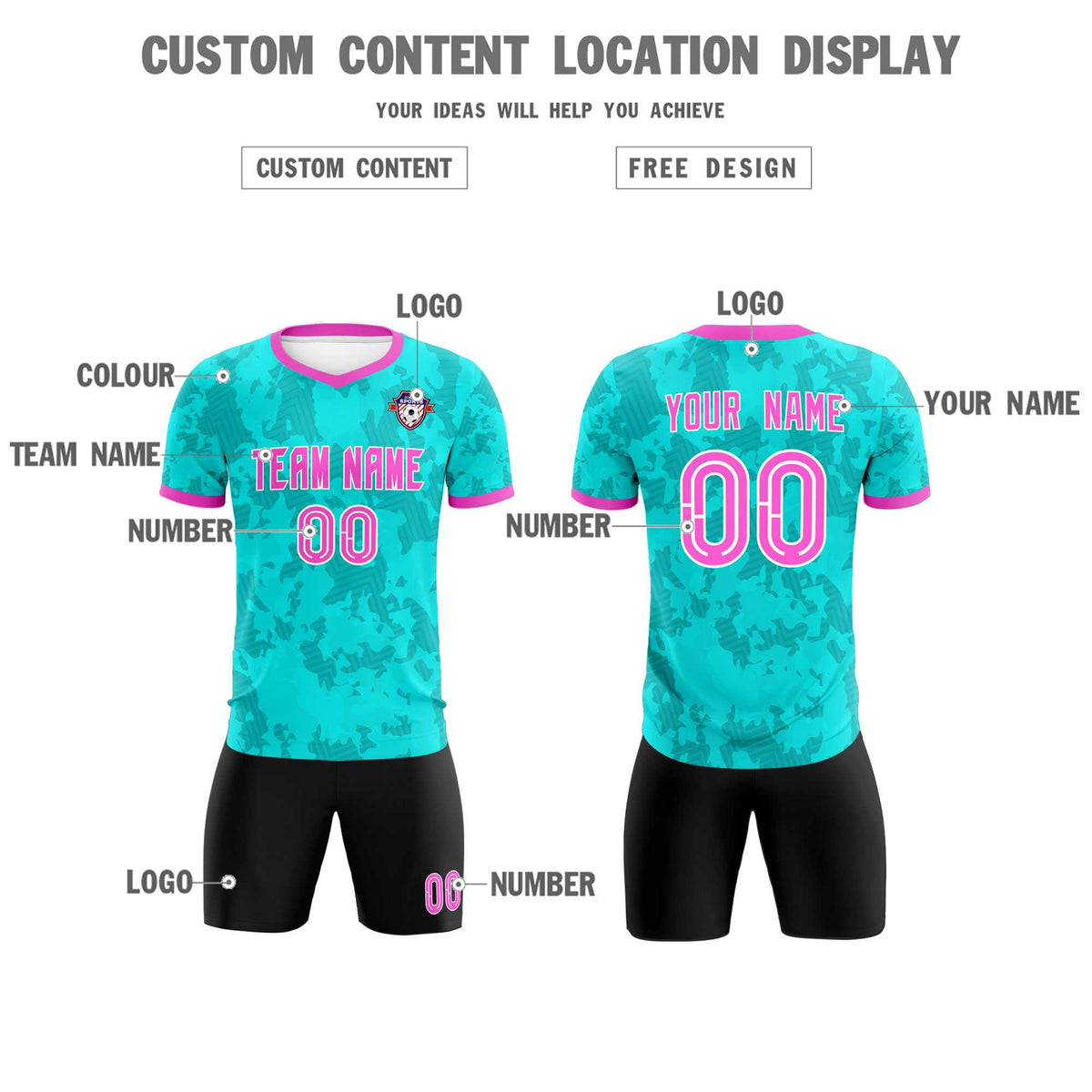 Custom Aqua Camo sports Football Kit Jersey
