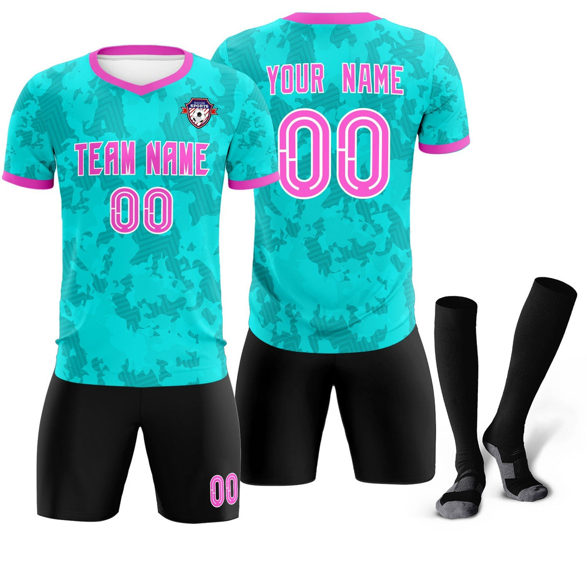 Custom Aqua Camo sports Football Kit Jersey