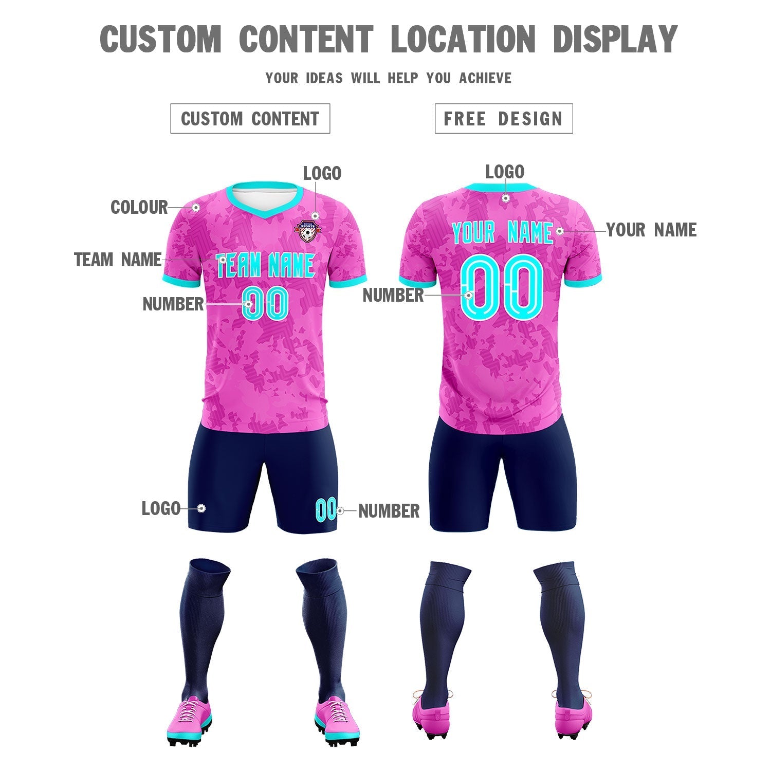 Custom Pink Camo sports Football Kit Jersey