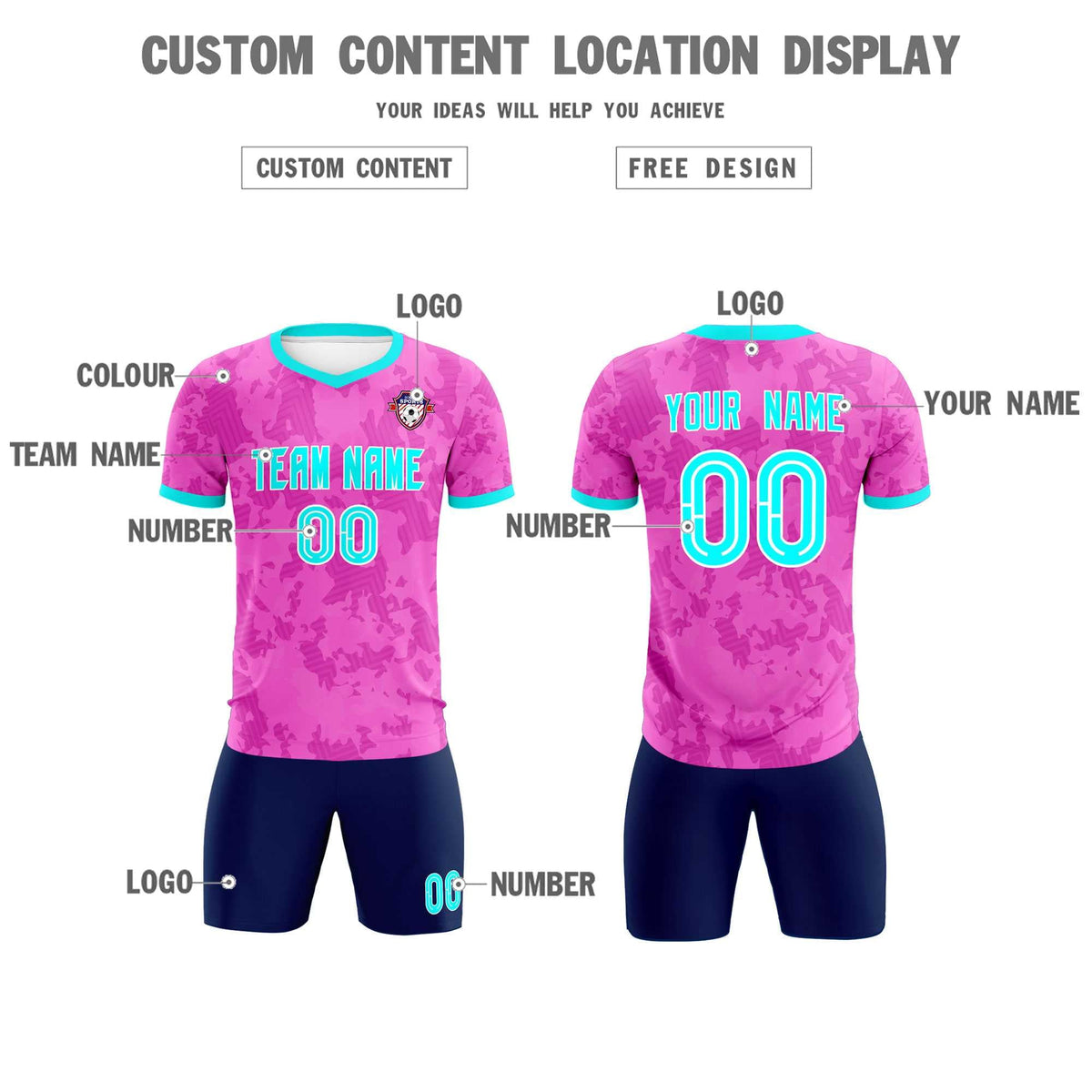 Custom Pink Camo sports Football Kit Jersey