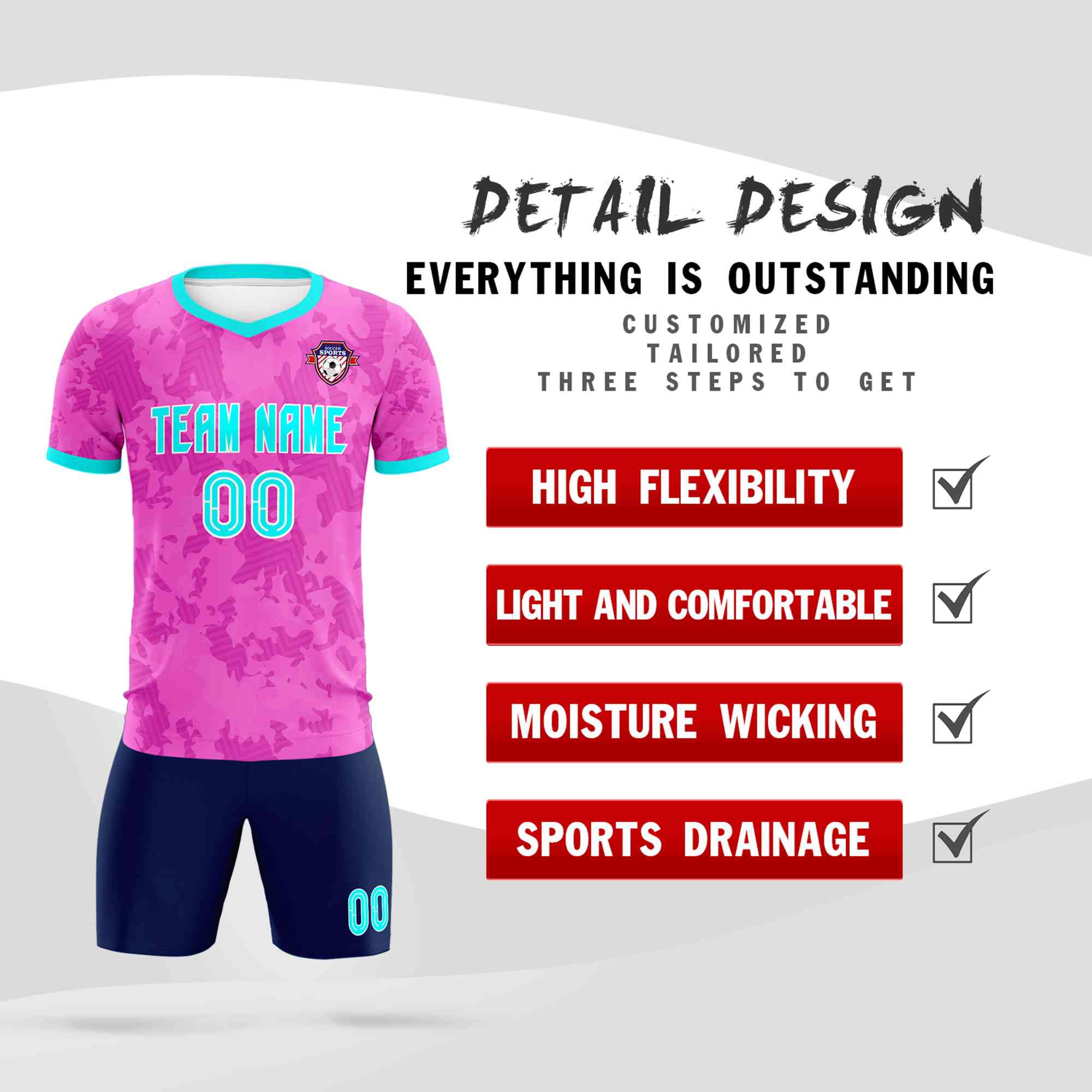 Custom Pink Camo sports Football Kit Jersey