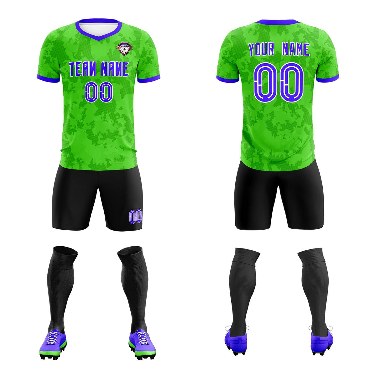 Custom Neon Green Camo sports Football Kit Jersey