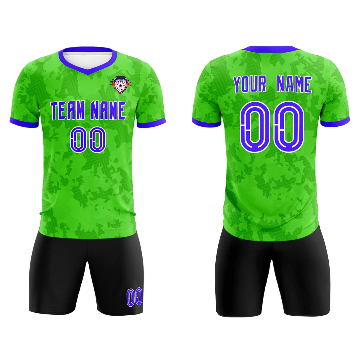 Custom Neon Green Camo sports Football Kit Jersey