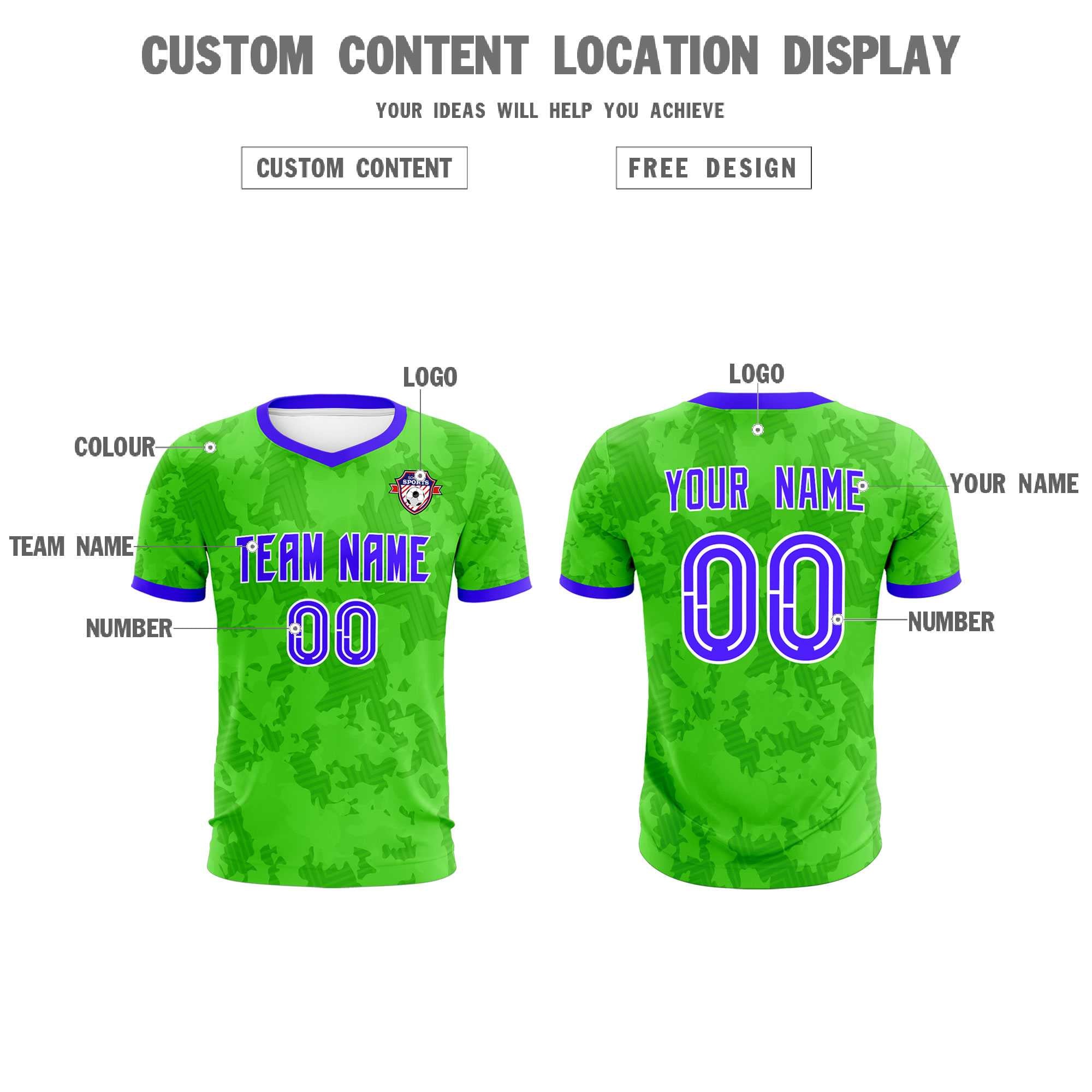 Custom Neon Green Camo sports Football Kit Jersey