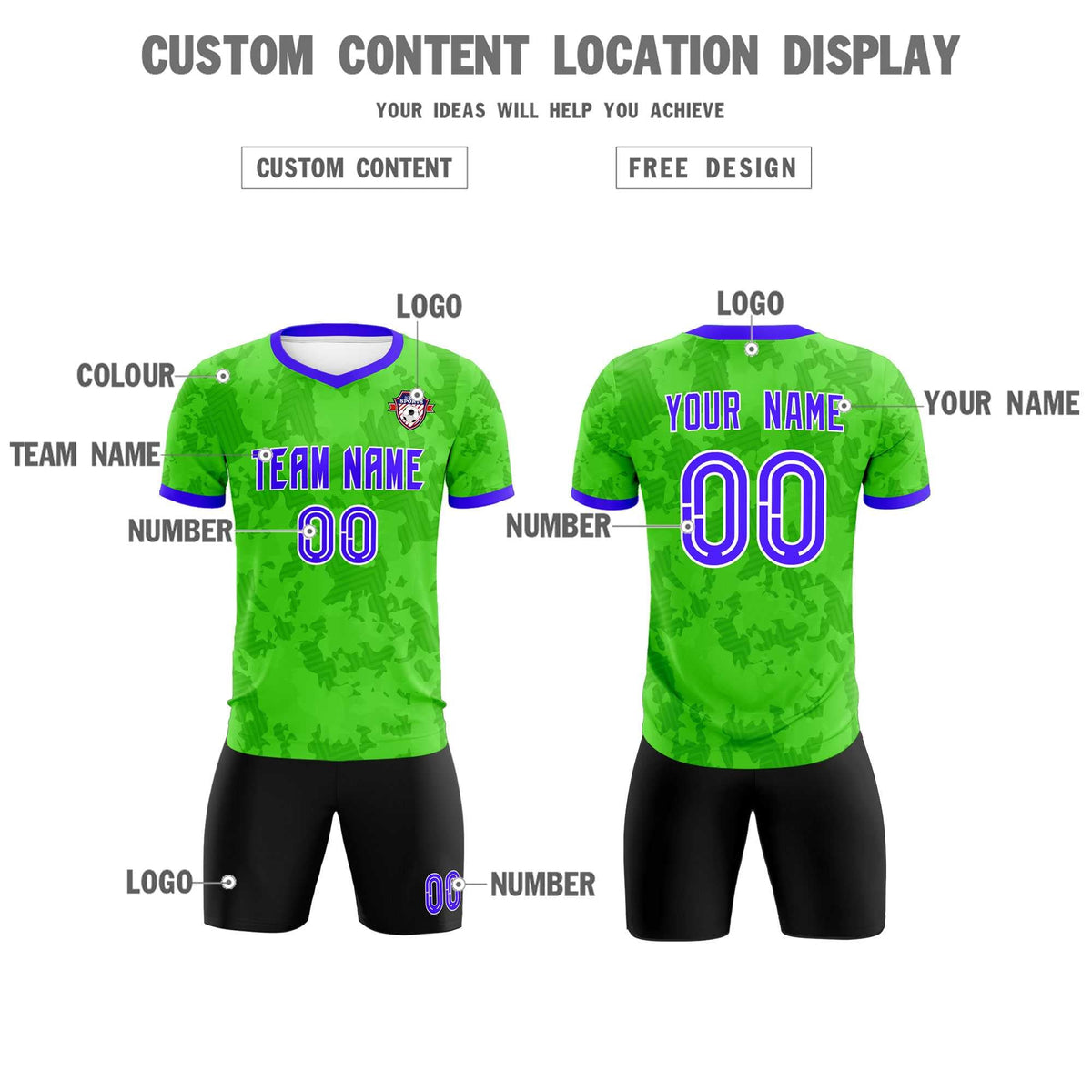 Custom Neon Green Camo sports Football Kit Jersey