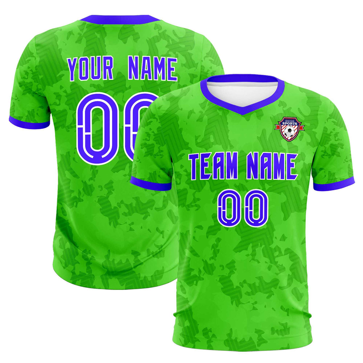 Custom Neon Green Camo sports Football Kit Jersey