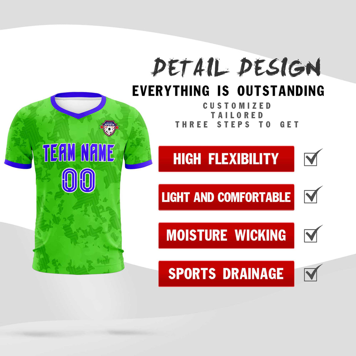 Custom Neon Green Camo sports Football Kit Jersey