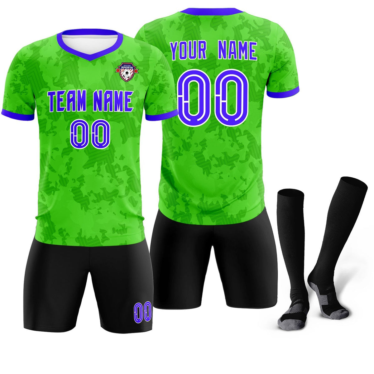 Custom Neon Green Camo sports Football Kit Jersey