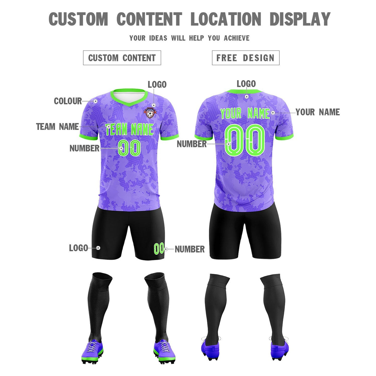 Custom Light Purple Camo sports Football Kit Jersey