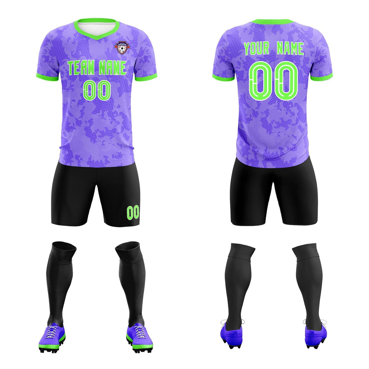 Custom Light Purple Camo sports Football Kit Jersey