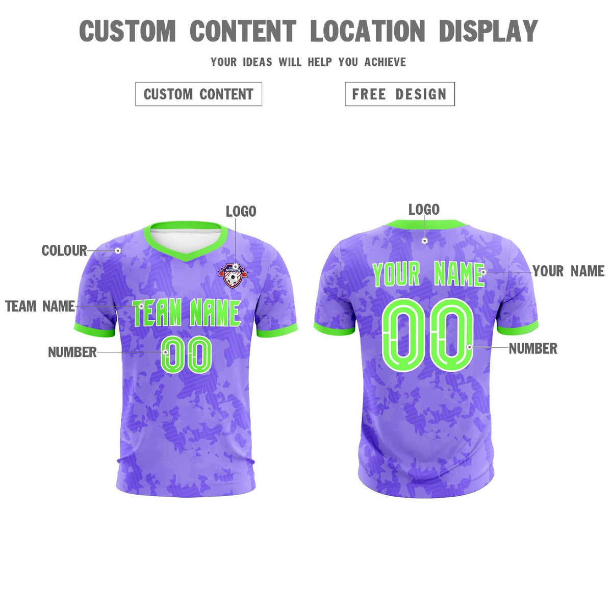 Custom Light Purple Camo sports Football Kit Jersey