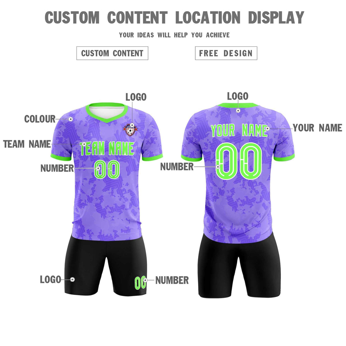 Custom Light Purple Camo sports Football Kit Jersey