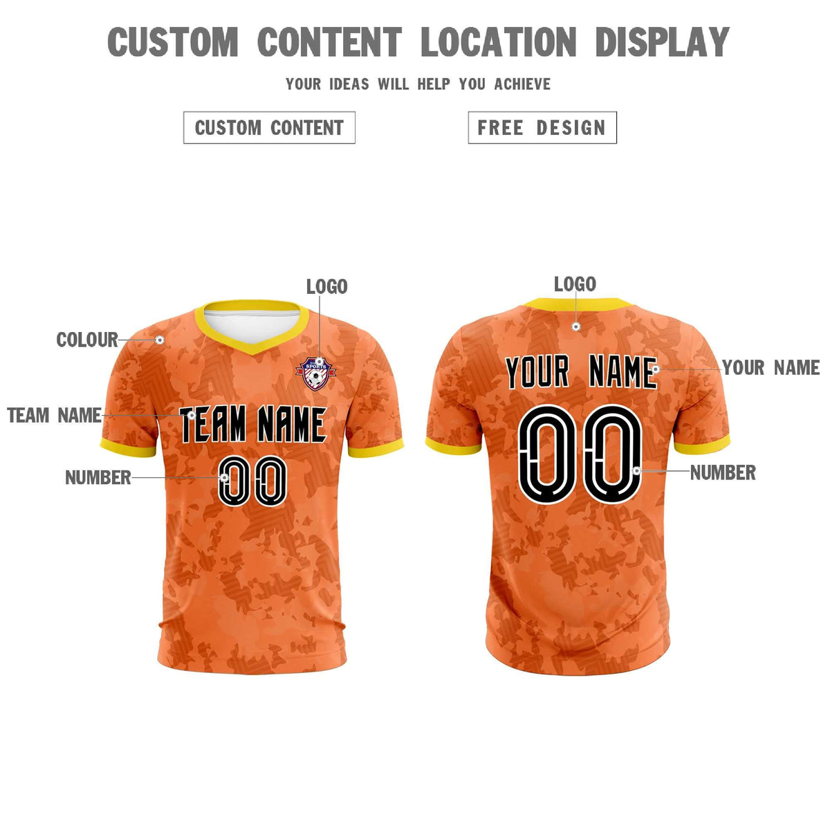 Custom Orange Camo sports Football Kit Jersey