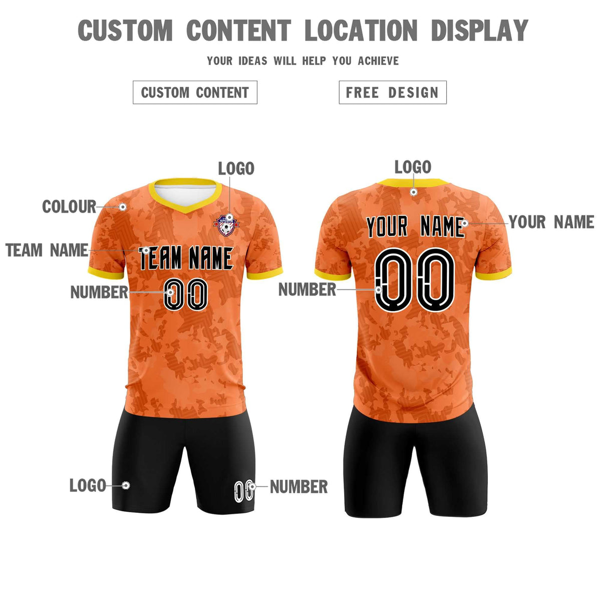 Custom Orange Camo sports Football Kit Jersey