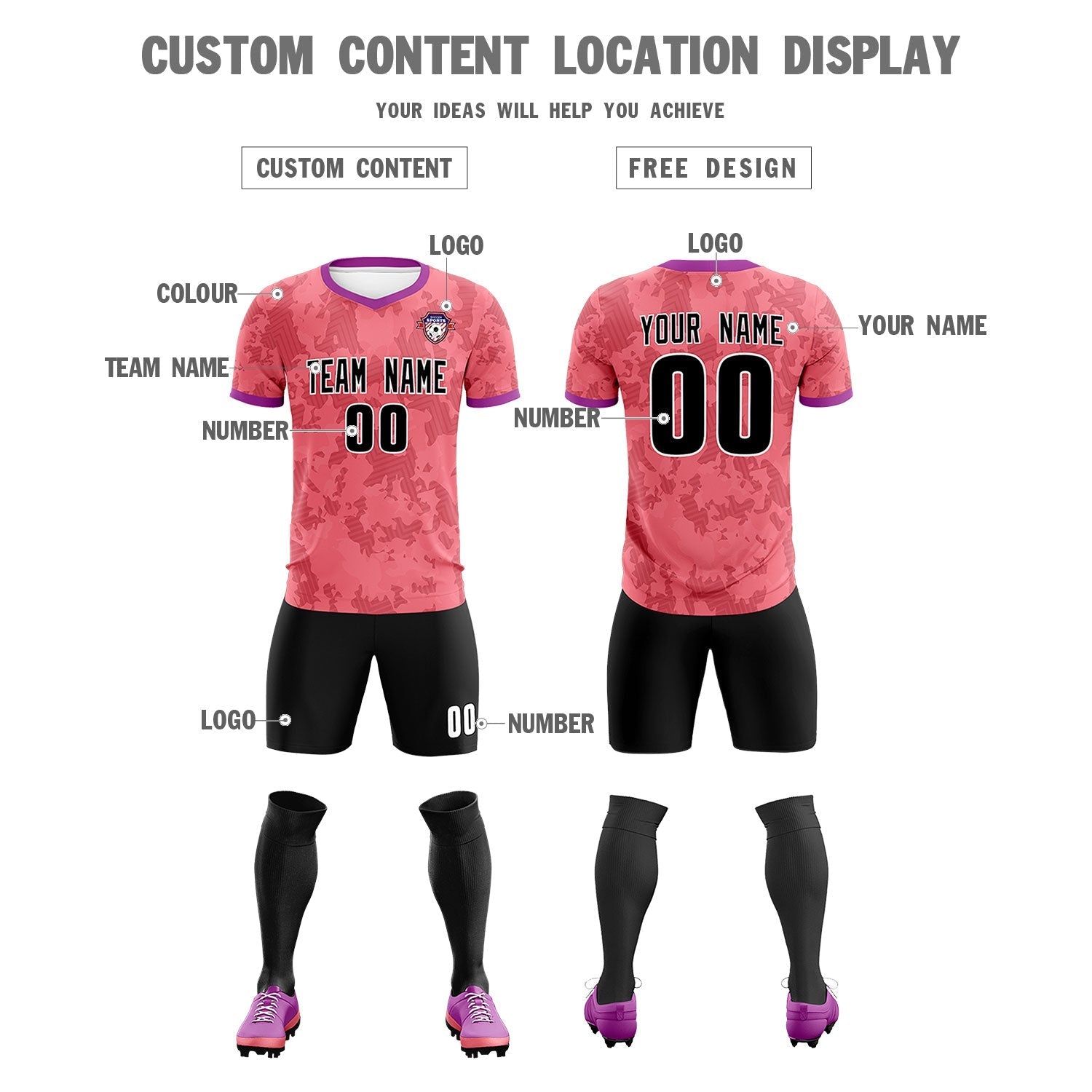 Custom Light Red Camo sports Football Kit Jersey