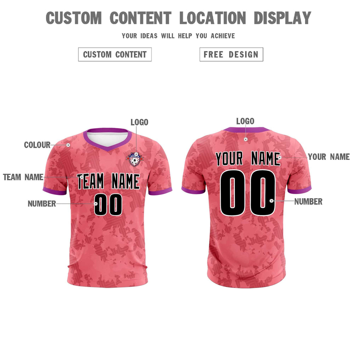Custom Light Red Camo sports Football Kit Jersey