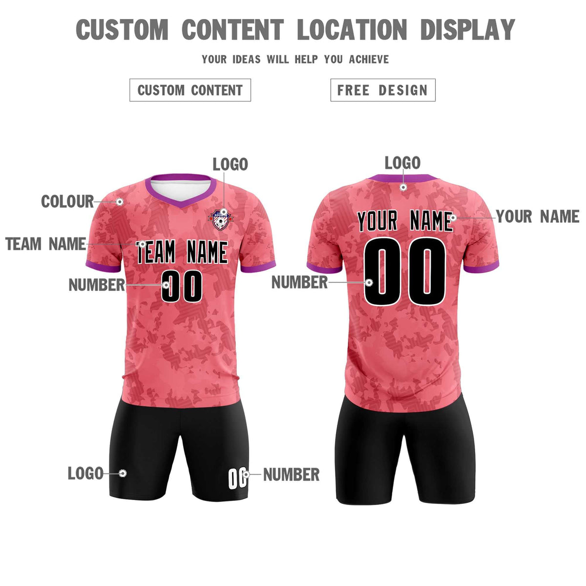Custom Light Red Camo sports Football Kit Jersey