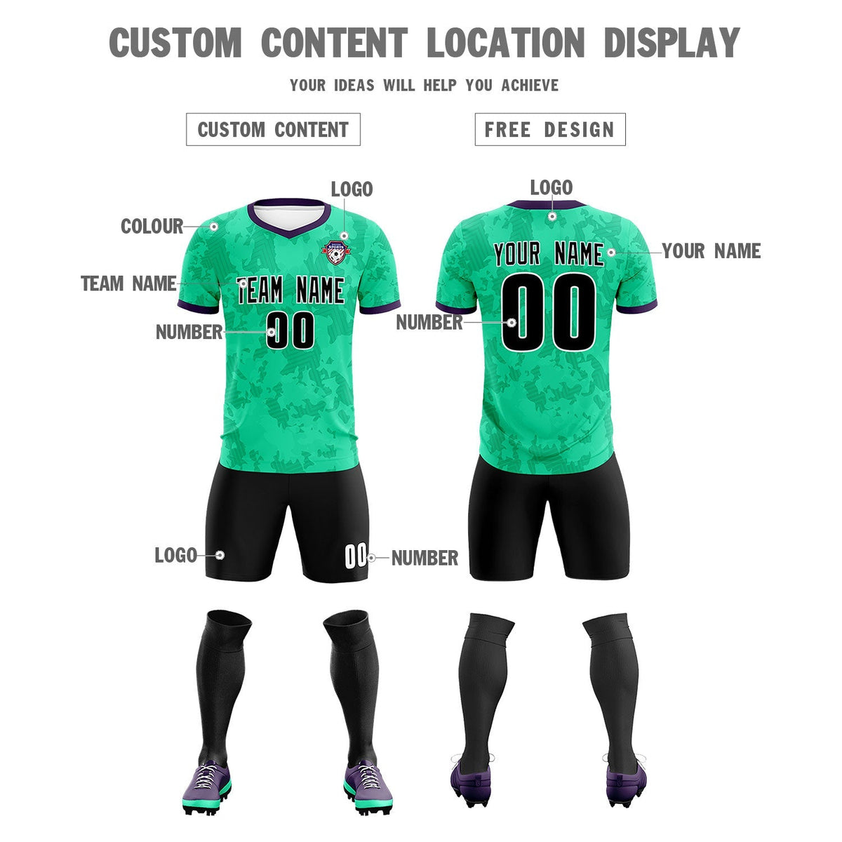 Custom Neon Green Camo sports Football Kit Jersey
