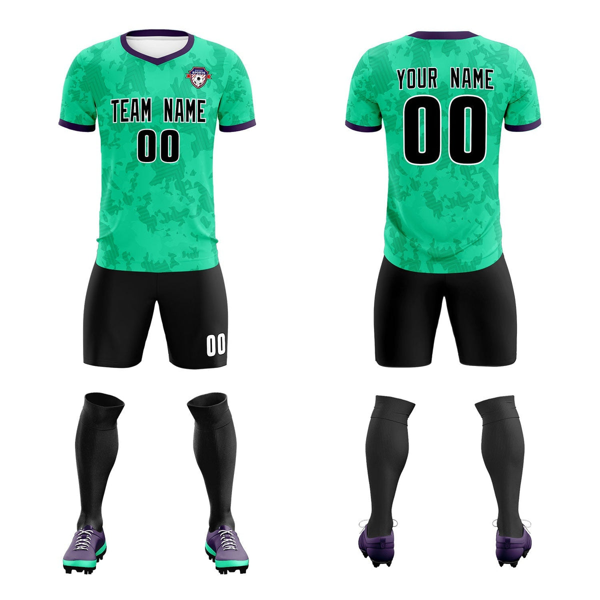 Custom Neon Green Camo sports Football Kit Jersey