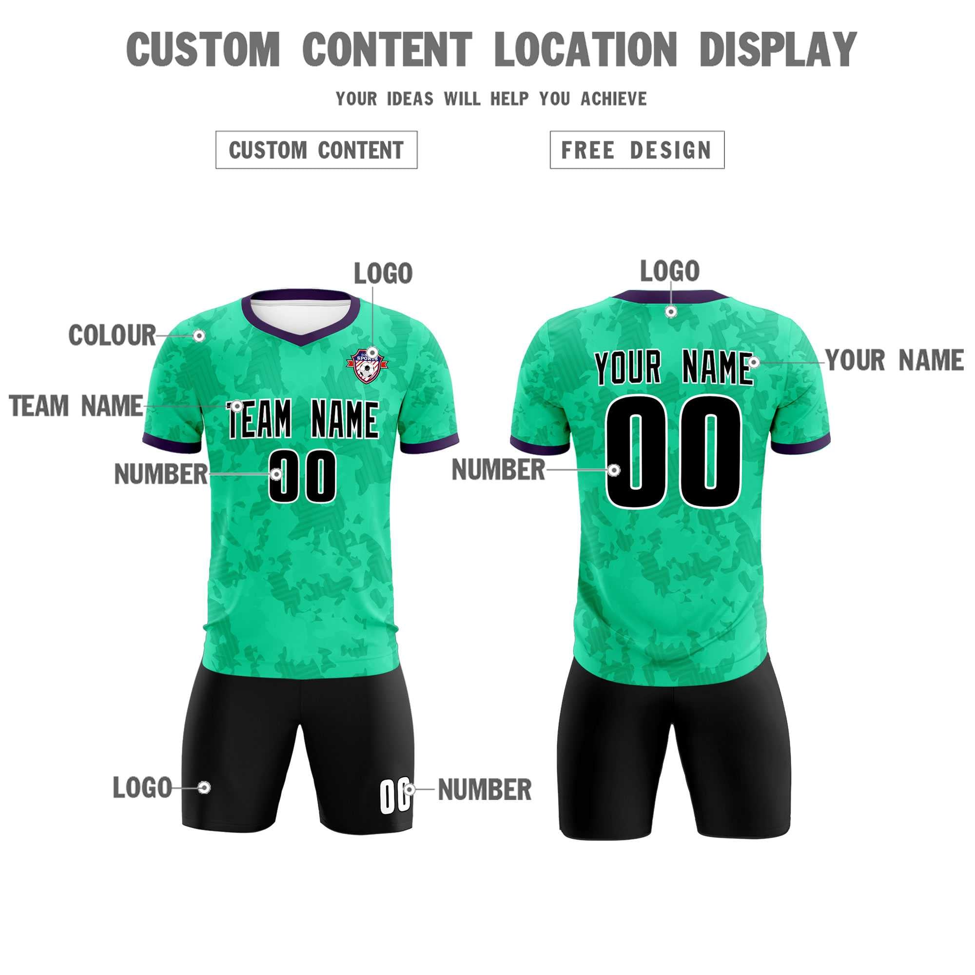 Custom Neon Green Camo sports Football Kit Jersey