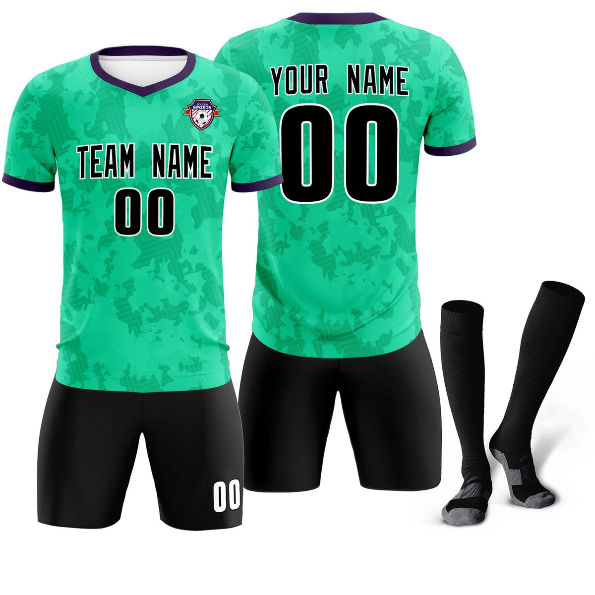 Custom Neon Green Camo sports Football Kit Jersey