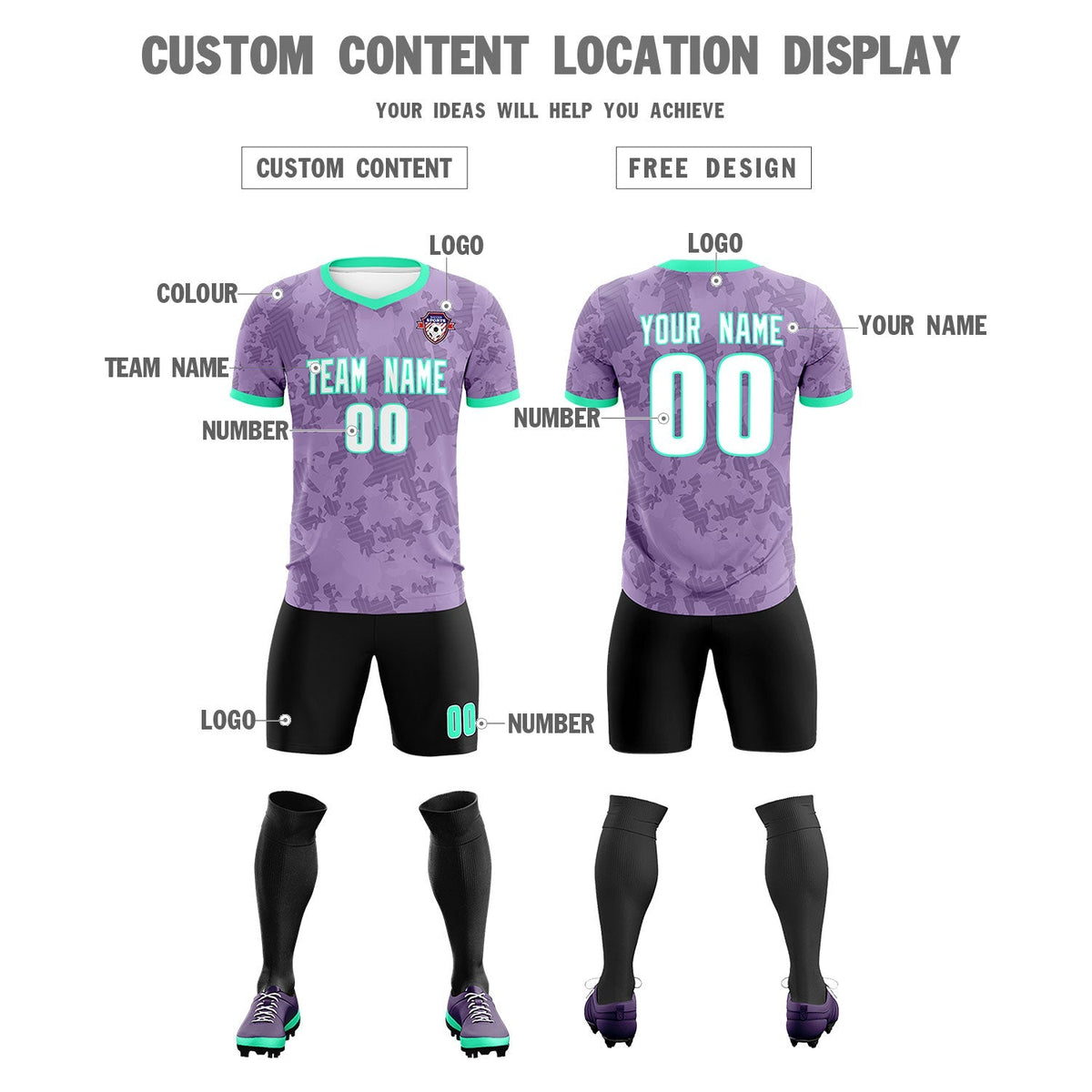 Custom Light Purple Camo sports Football Kit Jersey