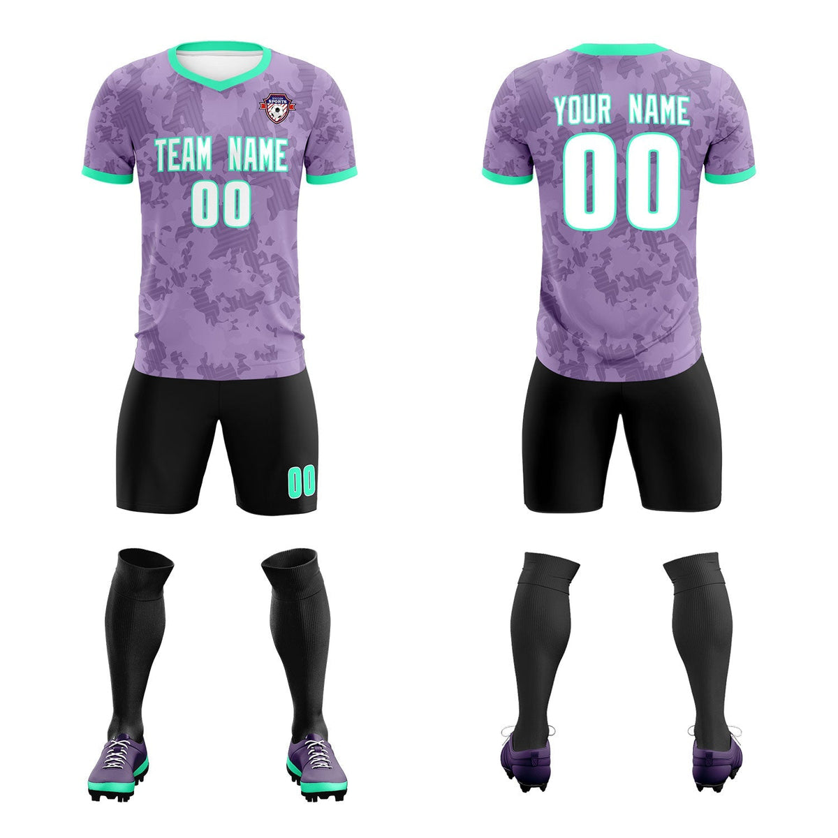 Custom Light Purple Camo sports Football Kit Jersey